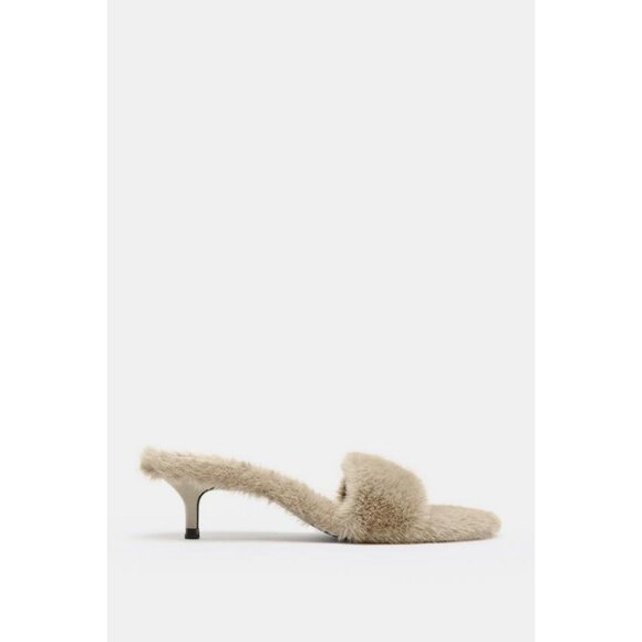 ZARA FAUX FUR HEELED SANDALS - Picture 1 of 7
